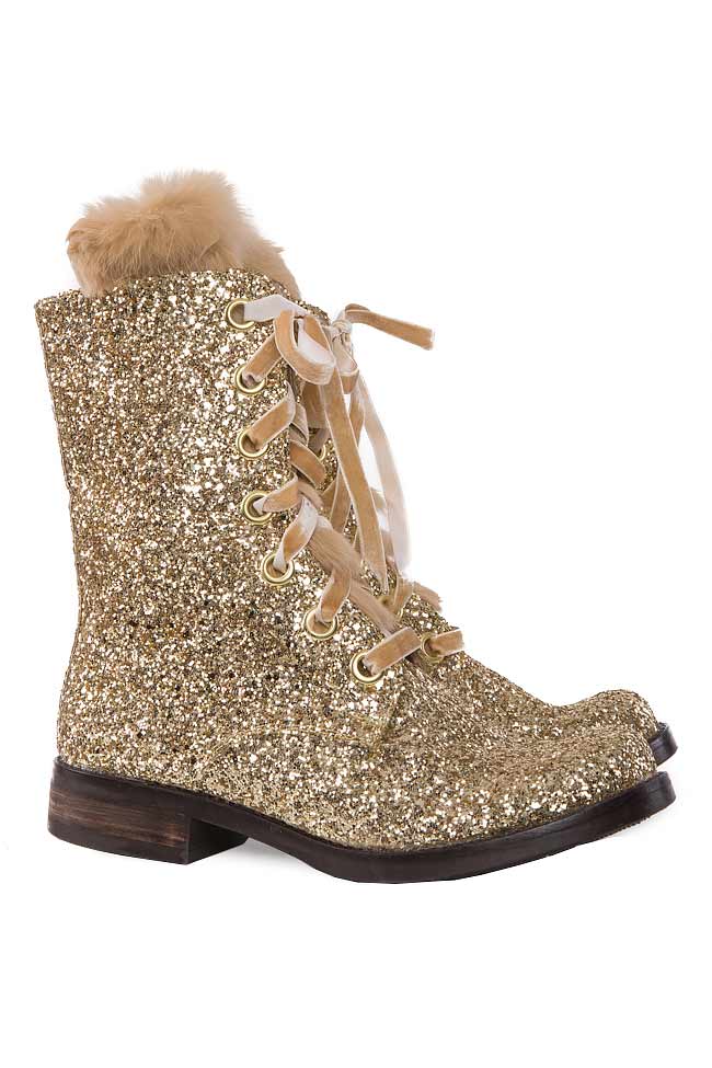 Sequined leather golden boots Ana Kaloni image 1