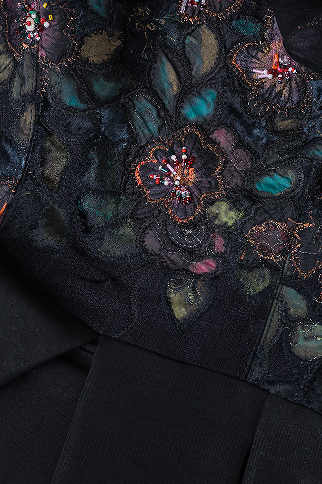 Silk shantung midi dress with prints and embroidery Oana Manolescu image 3