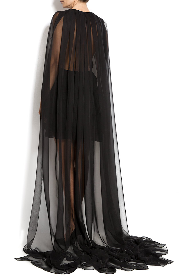 Silk-chiffon mini dress with cape Aureliana image 2