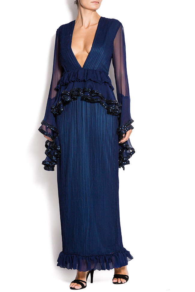 Sequin embroided silk-veil peplum dress  Alexandru Raicu image 0
