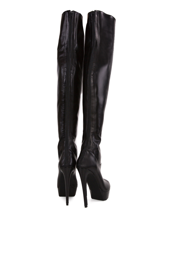 Leather over-the-knee peep-toe boots Atelier Faiblesse image 2