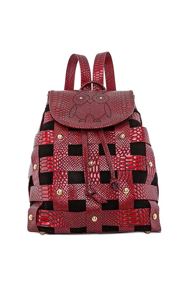 Burgundy croco-effect leather backpack Wisdom Backpack by Blanche image 0
