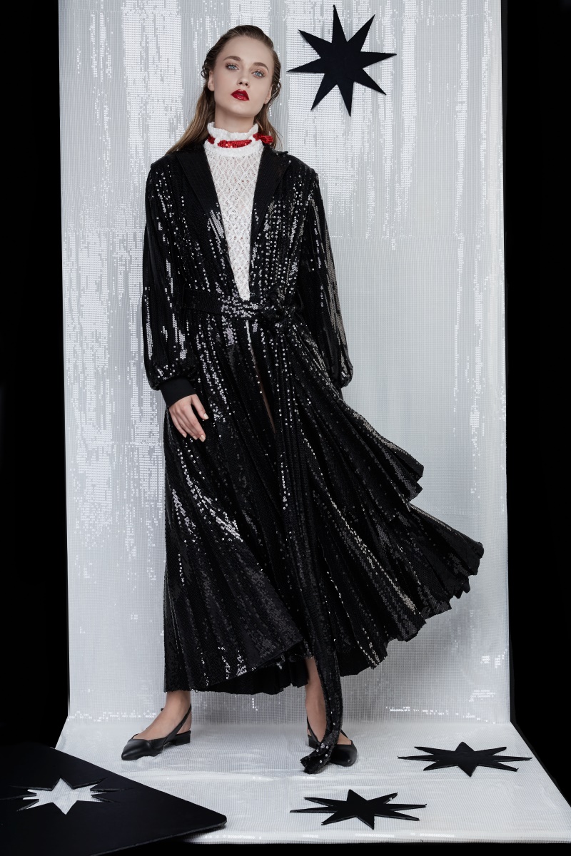 Palton din paiete cu cordon si revere SEQUIN ATU Body Couture imagine 3