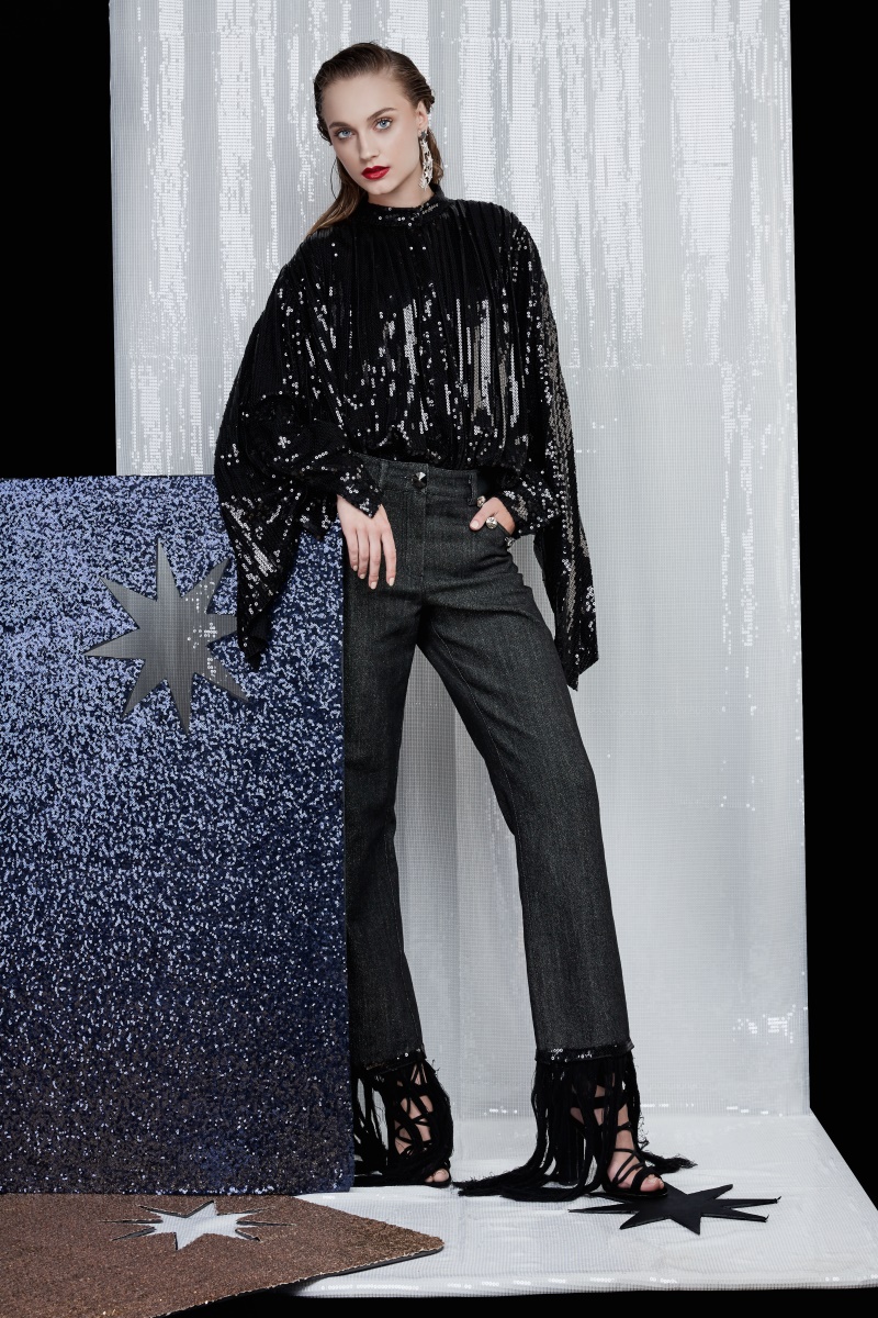 Pantaloni din denim cu franjuri si cristale ATU Body Couture imagine 3
