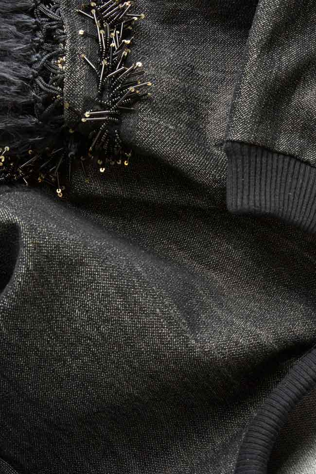 Bluza scurta din denim cu franjuri ATU Body Couture imagine 3
