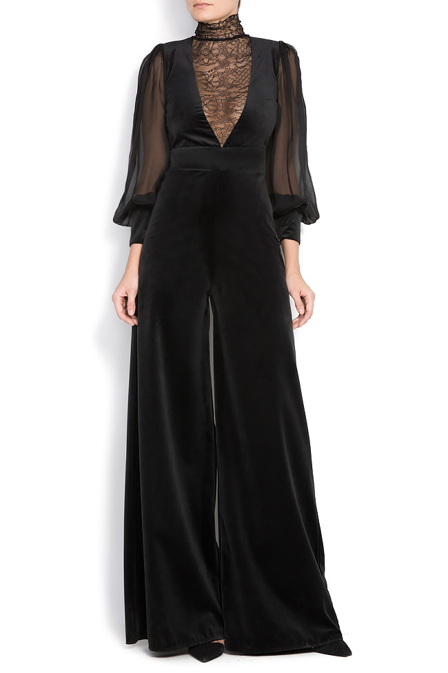 PALAZZO velvet jumpsuit with silk and lace insertions BADEN 11 image 0