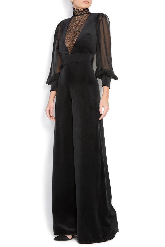 PALAZZO velvet jumpsuit with silk and lace insertions BADEN 11 image 1