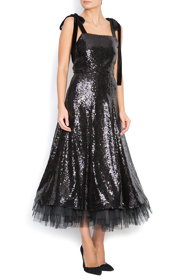 Sequined dress with tulle and velvet straps BADEN 11 image 0