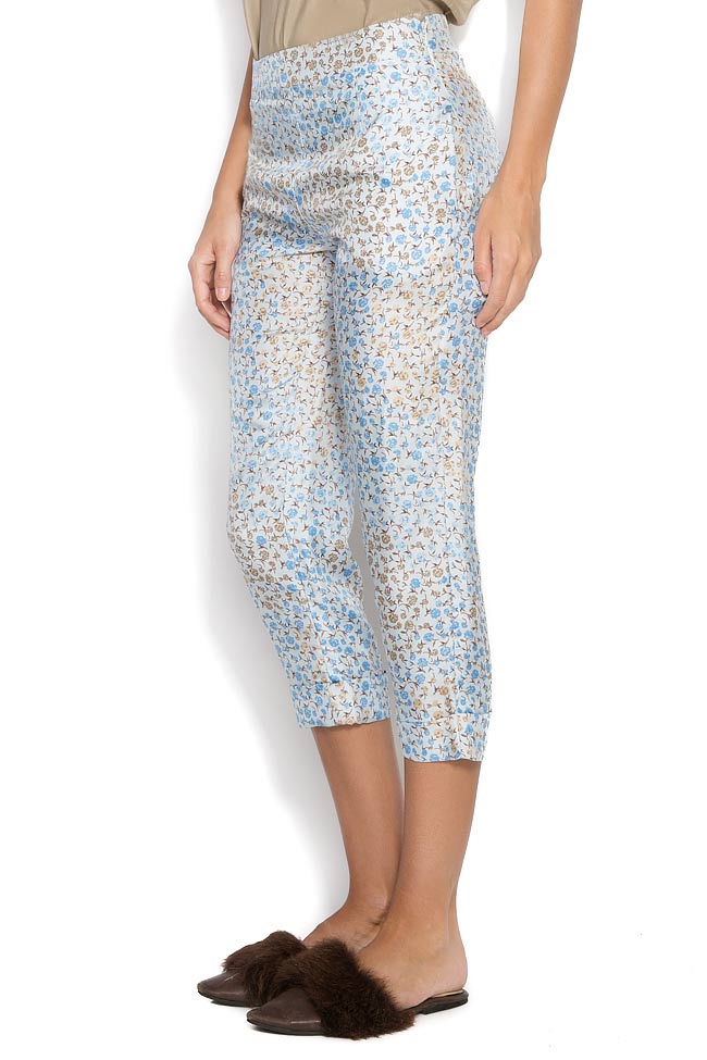 Nice floral-print silk-satin slim-leg pants OMRA image 1