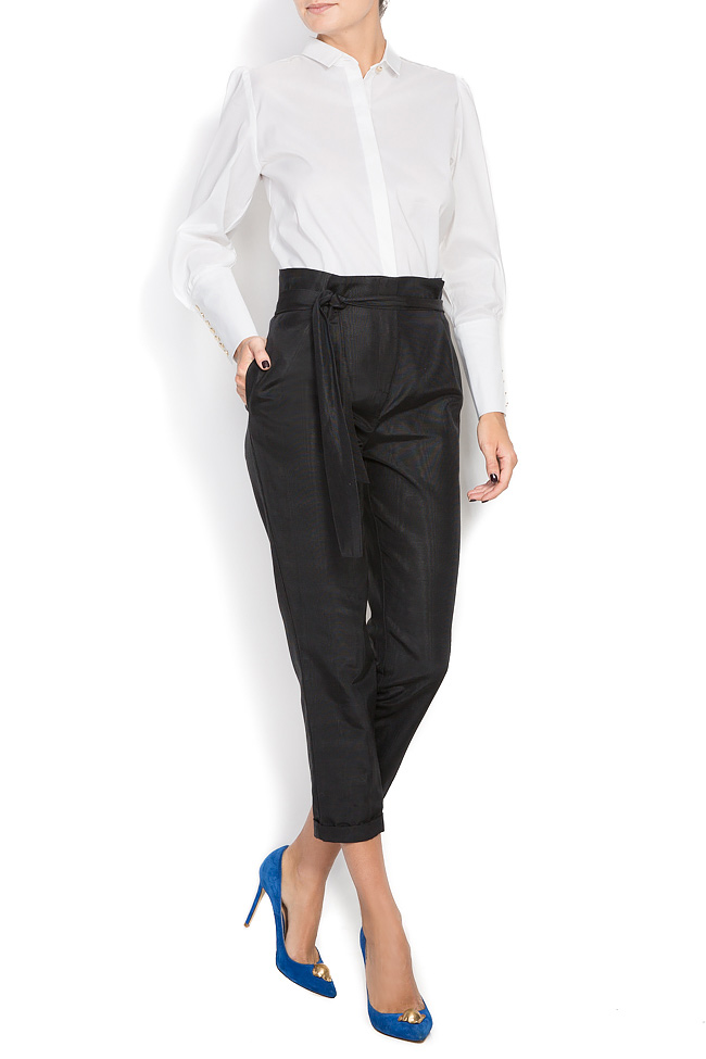 Pantalon en coton avec taille haute et cordon Cloche image 0