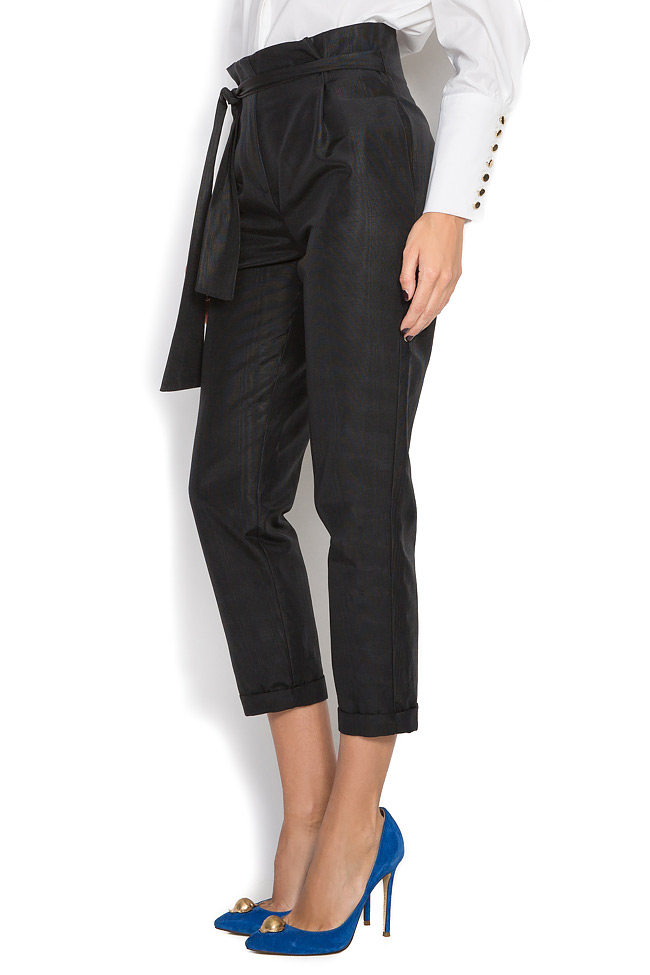 Pantalon en coton avec taille haute et cordon Cloche image 1