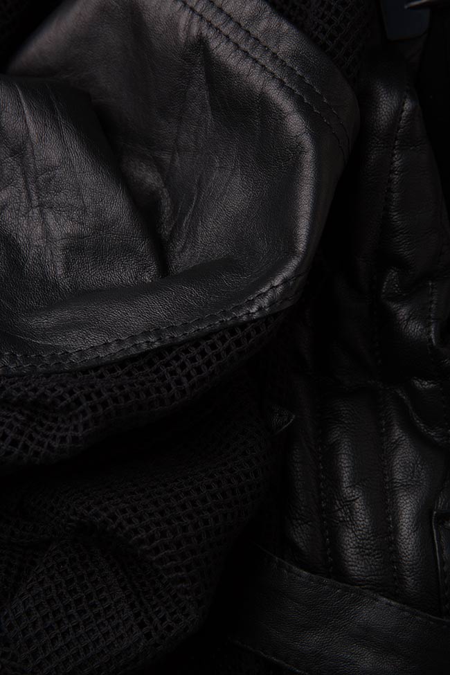 Leather-trimmed cotton-mesh apron Edita Lupea image 3