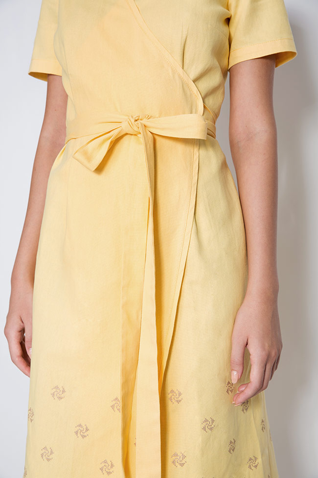Embroidered cotton-twill wrap dress Izabela Mandoiu image 3