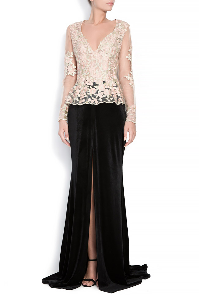 Arianna lace-trimmed velvet gown Bien Savvy image 0
