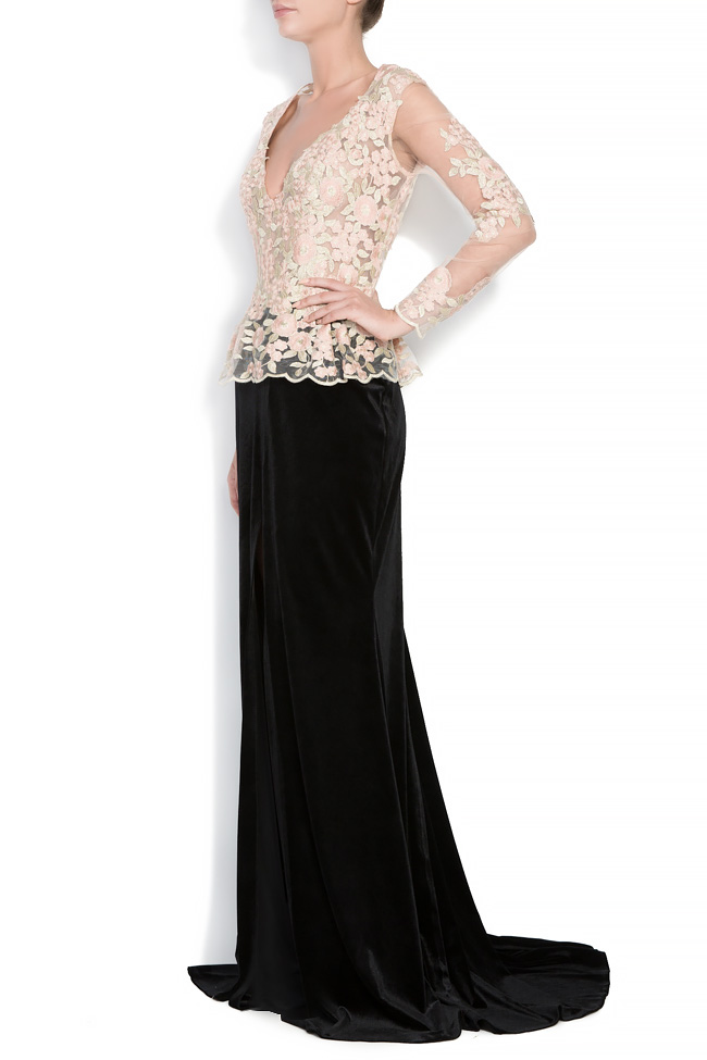 Arianna lace-trimmed velvet gown Bien Savvy image 1