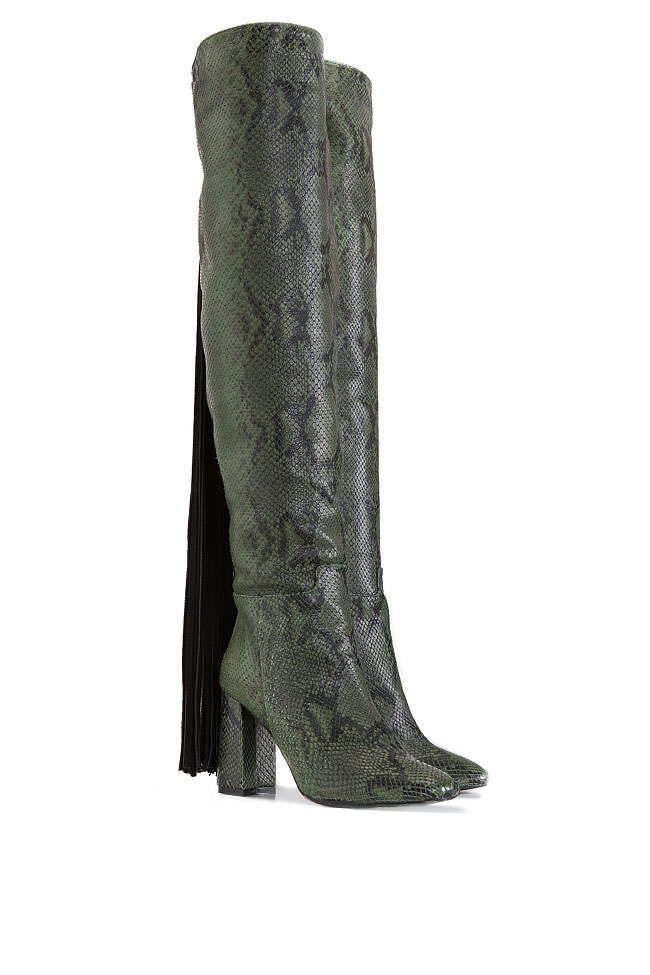 Snake-effect fringed leather boots Ana Kaloni image 1