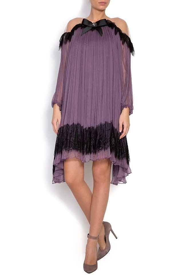Tulle-paneled lace silk-mousseline midi dress Maia Ratiu image 0