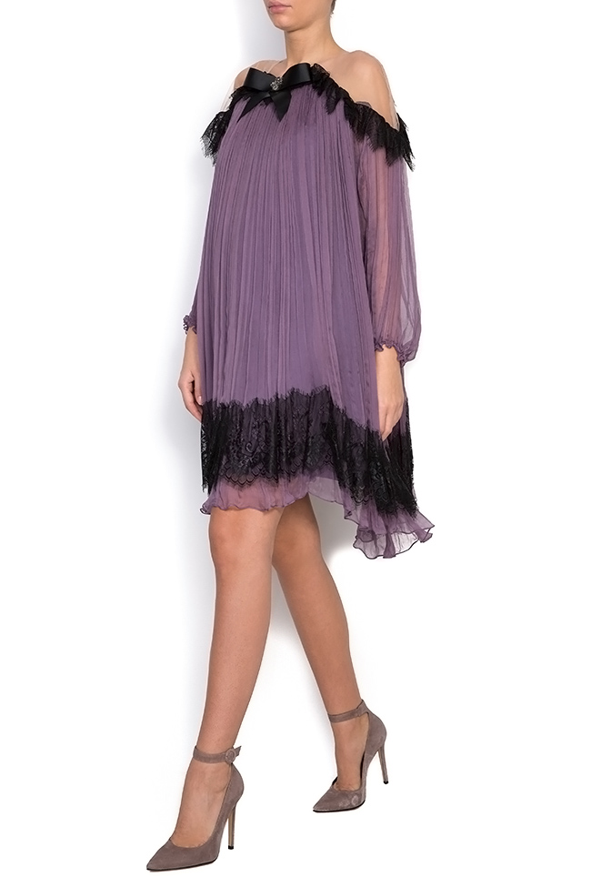 Tulle-paneled lace silk-mousseline midi dress Maia Ratiu image 1