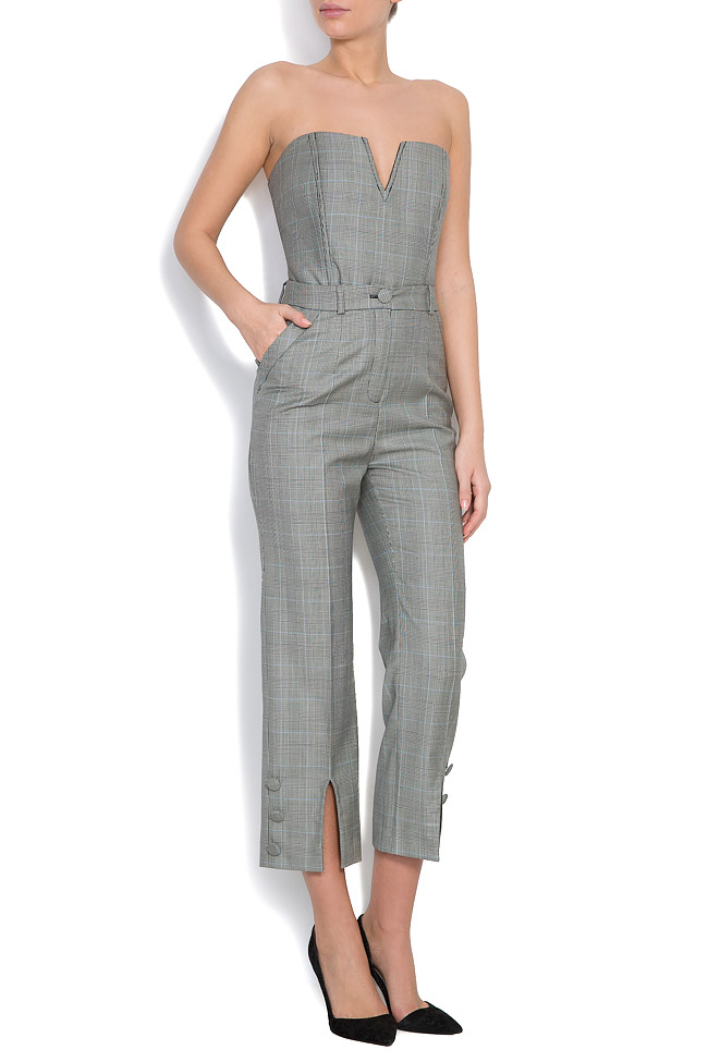 Button-embellished checked wool flared pants OMRA image 0