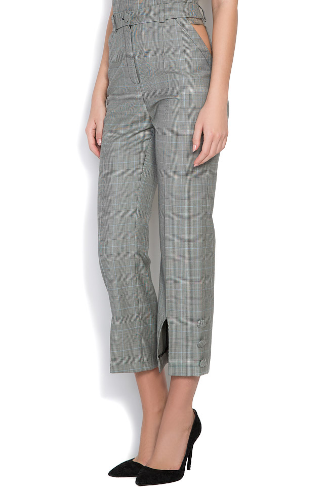 Button-embellished checked wool flared pants OMRA image 1