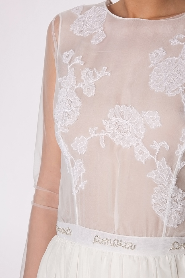 Sophie Hallette Chantilly lace-trimmed silk-satin dress Aureliana image 3