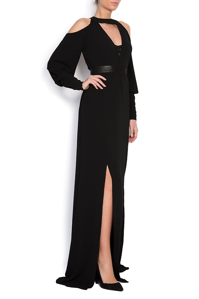 Cold-shoulder belted crepe gown Anca si Silvia Negulescu image 1