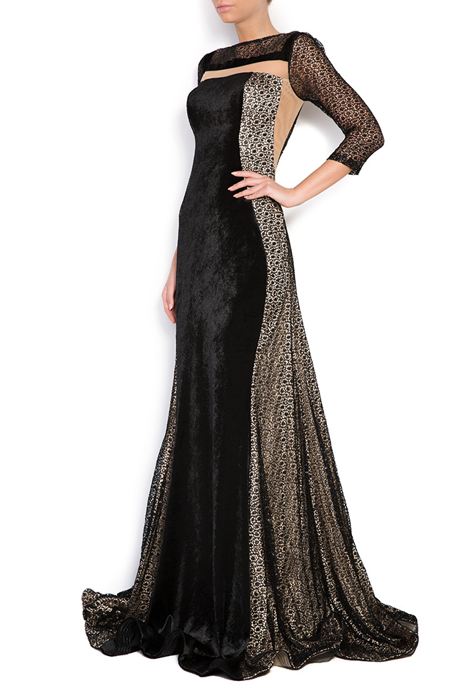Lace-paneled velvet gown Bien Savvy image 1