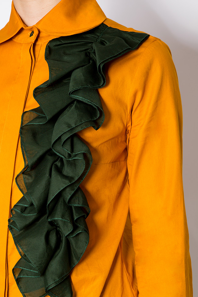Ory asymmetric ruffled cotton-poplin shirt Framboise image 3