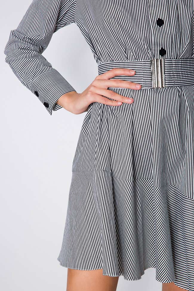 Asymmetric belted striped cotton-poplin midi dress Lure image 3