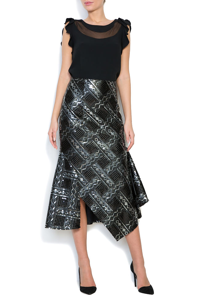 Asymmetric embellished faux-leather skirt Simona Semen image 0