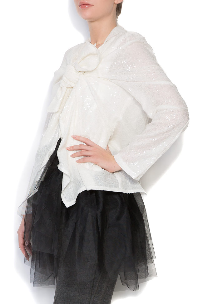 Tulle-trimmed sequined cotton-blend blouse Studio Cabal image 1