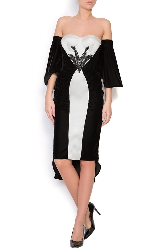 Robe asymétrique en velours et taffetas avec manches détachables Nicole Enea image 0