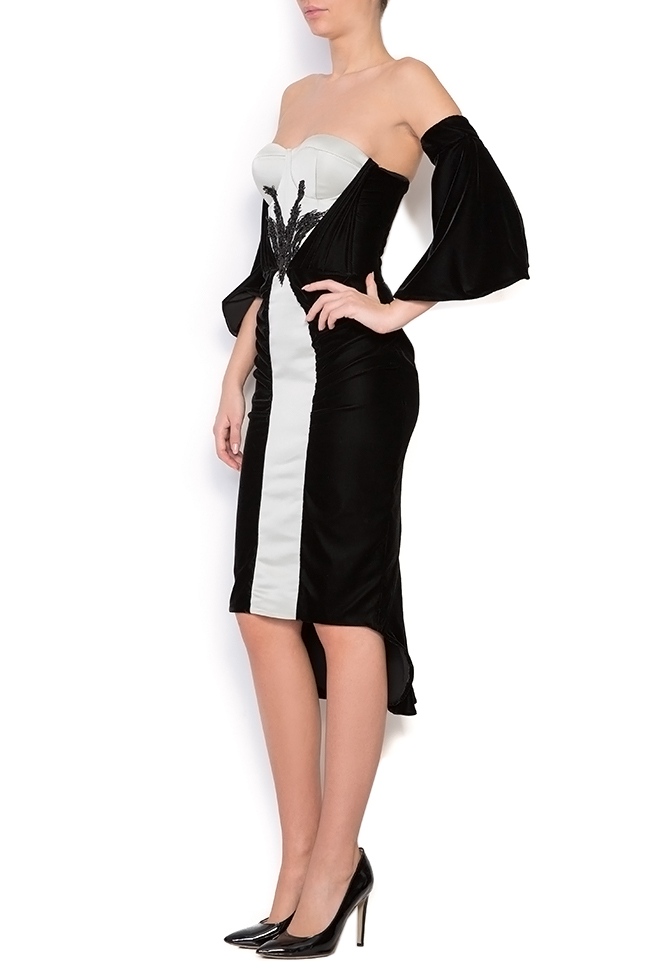Robe asymétrique en velours et taffetas avec manches détachables Nicole Enea image 1