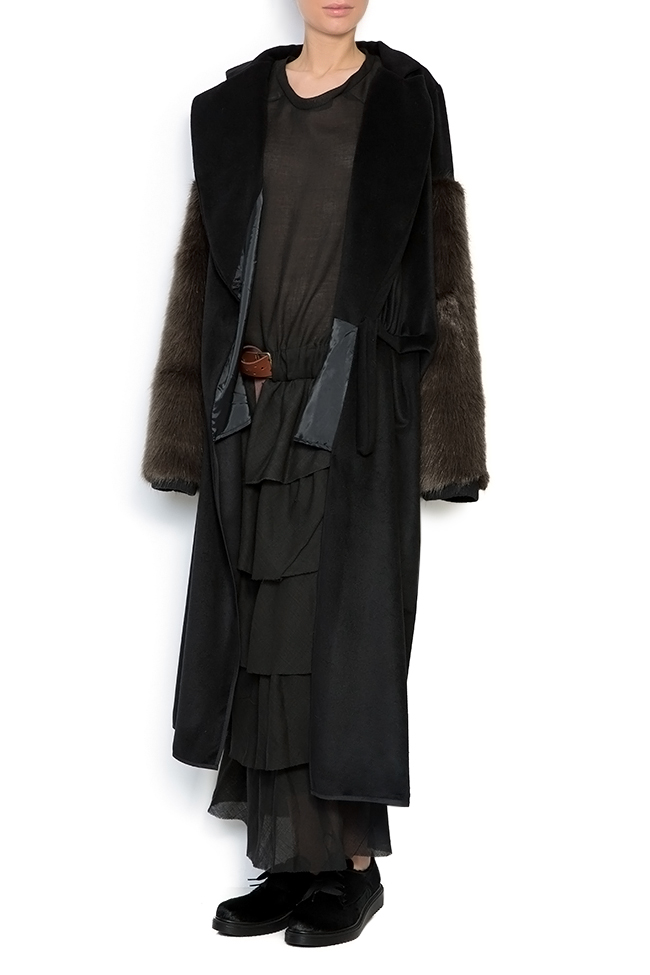 Manteau en mélange de laine  avec poignets en fourrure écologique Queen Studio Cabal image 2