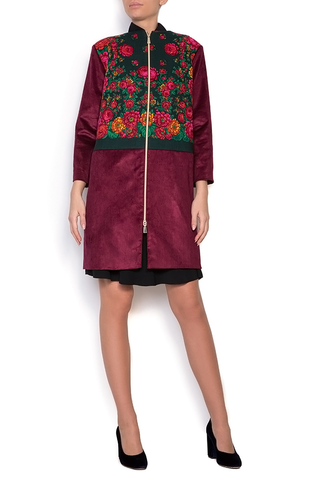Velvet-trimmed floral wool coat Oana Manolescu image 0