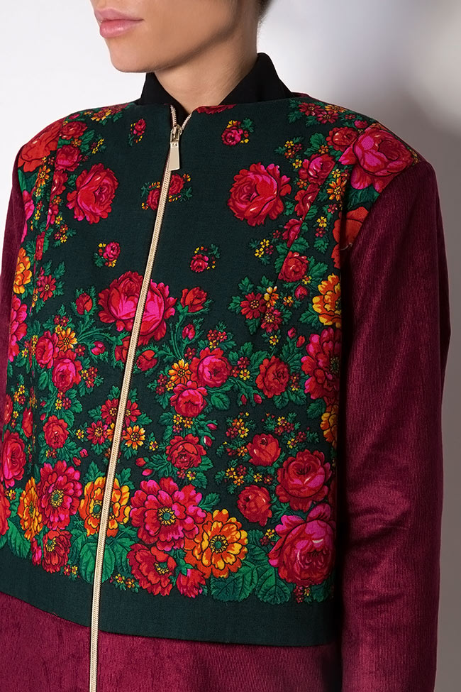 Velvet-trimmed floral wool coat Oana Manolescu image 4