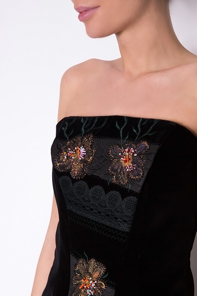 Strapless embroidered velvet top Oana Manolescu image 3