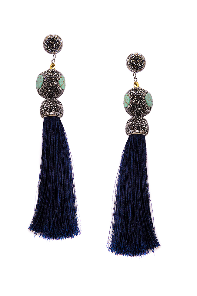 Silk tasseled earrings with crystals Bon Bijou image 0