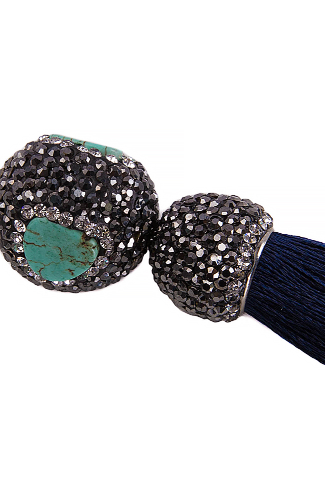 Silk tasseled earrings with crystals Bon Bijou image 1