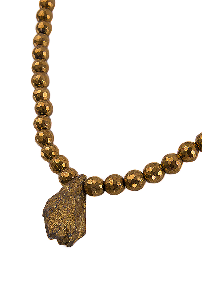 Quartz volcanic rocks and gold plated brass necklace Bon Bijou image 1