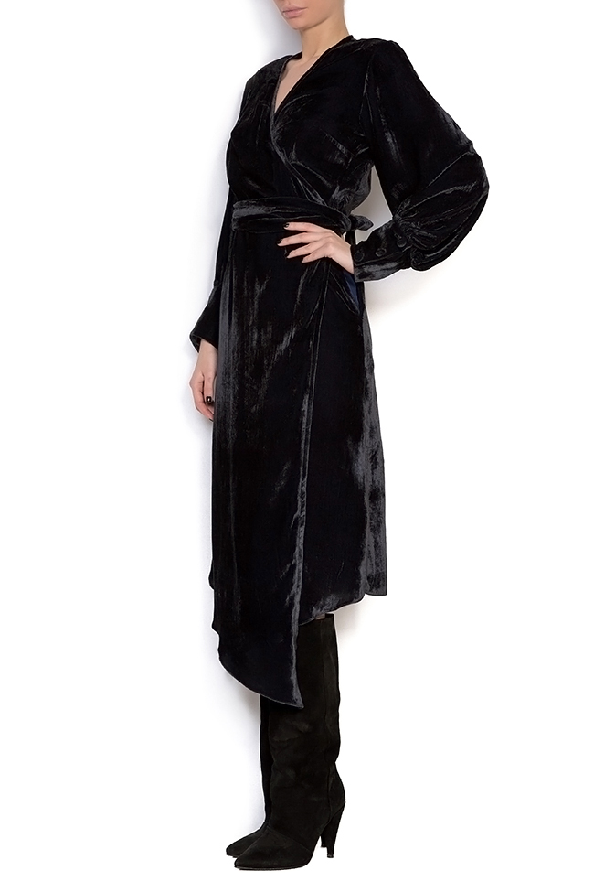 Crushed-silk velvet wrap midi dress Izabela Mandoiu image 1