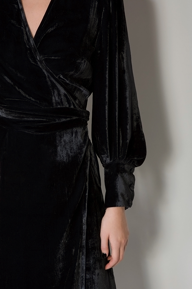 Crushed-silk velvet wrap midi dress Izabela Mandoiu image 3