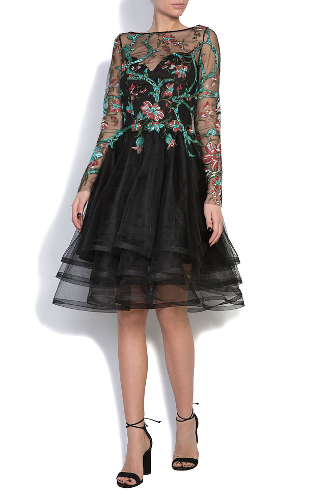Embroidered silk-lace tulle midi dress Bien Savvy image 0