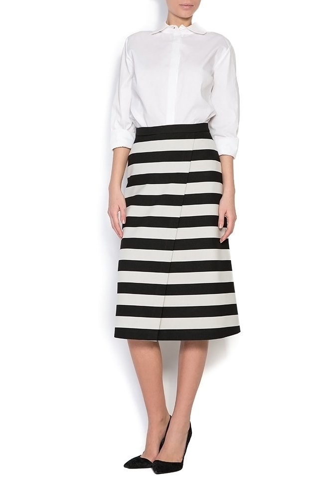 Wrap-effect striped cotton-blend midi skirt Claudia Castrase image 0