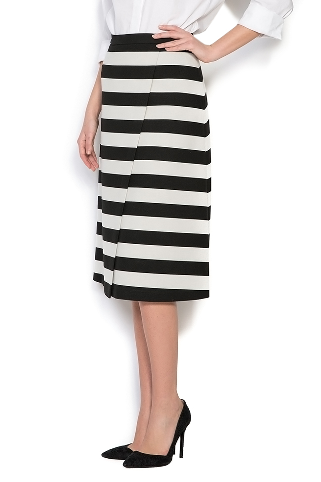 Wrap-effect striped cotton-blend midi skirt Claudia Castrase image 1