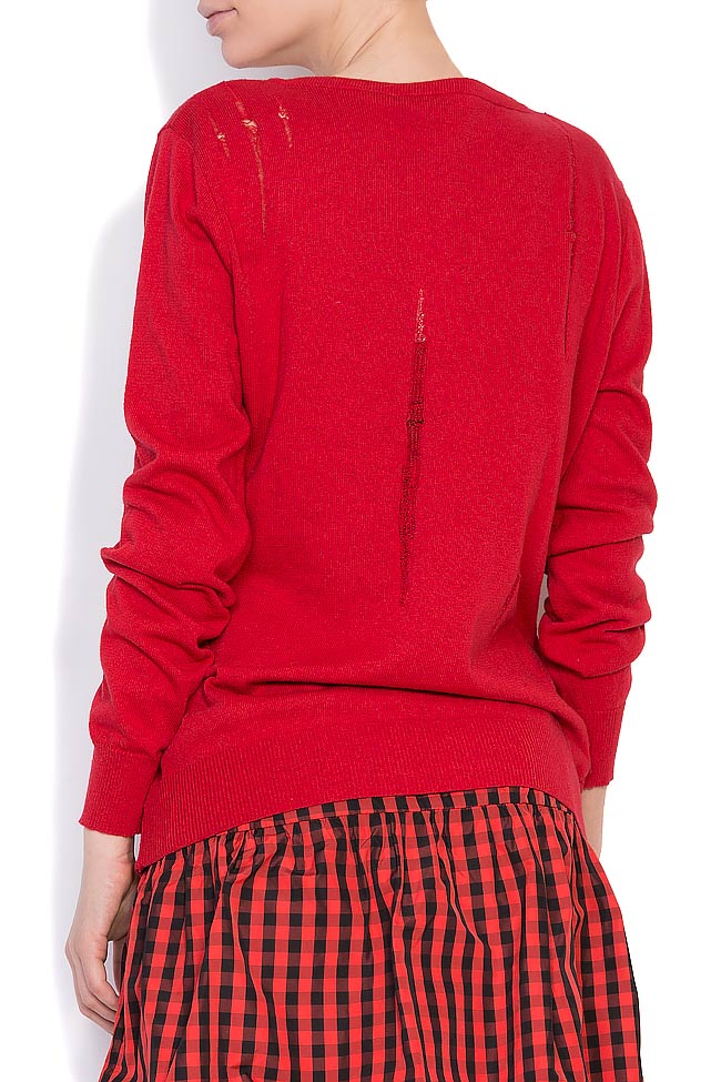 Bluza din amestec de bumbac cu rupturi decorative RED Dorin Negrau imagine 2