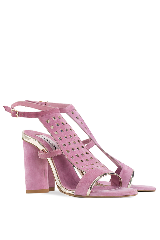 Metallic leather-trimmed suede sandals Ana Kaloni image 1