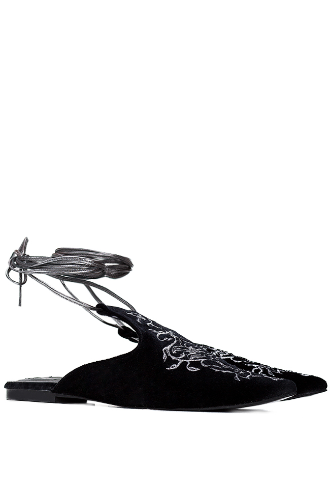 Embroidered lace-up suede flats Ana Kaloni image 1