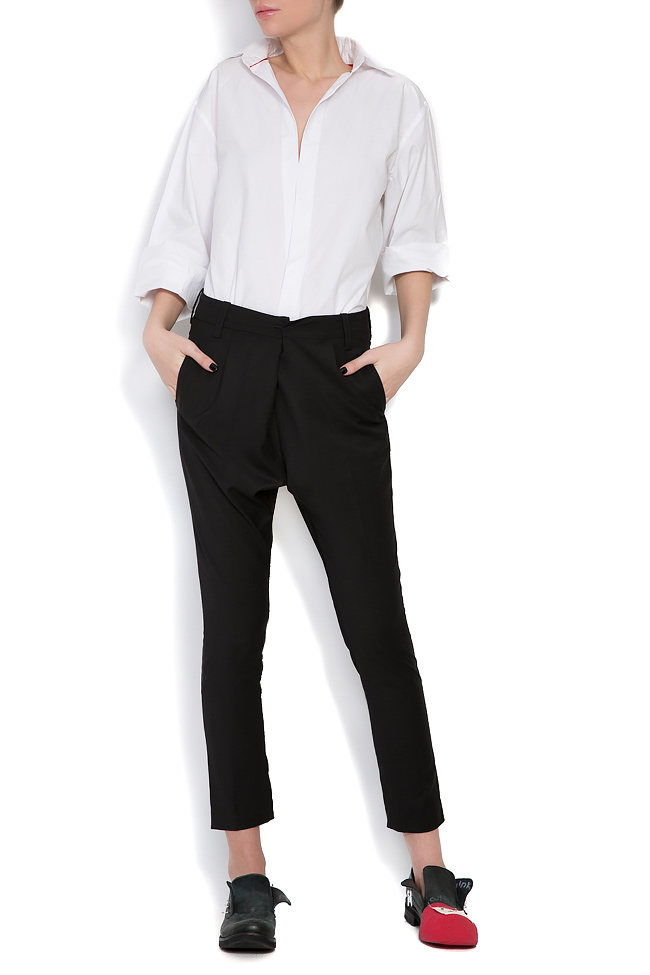 Wrap-effect cotton-blend tapered pants Reprobable image 0