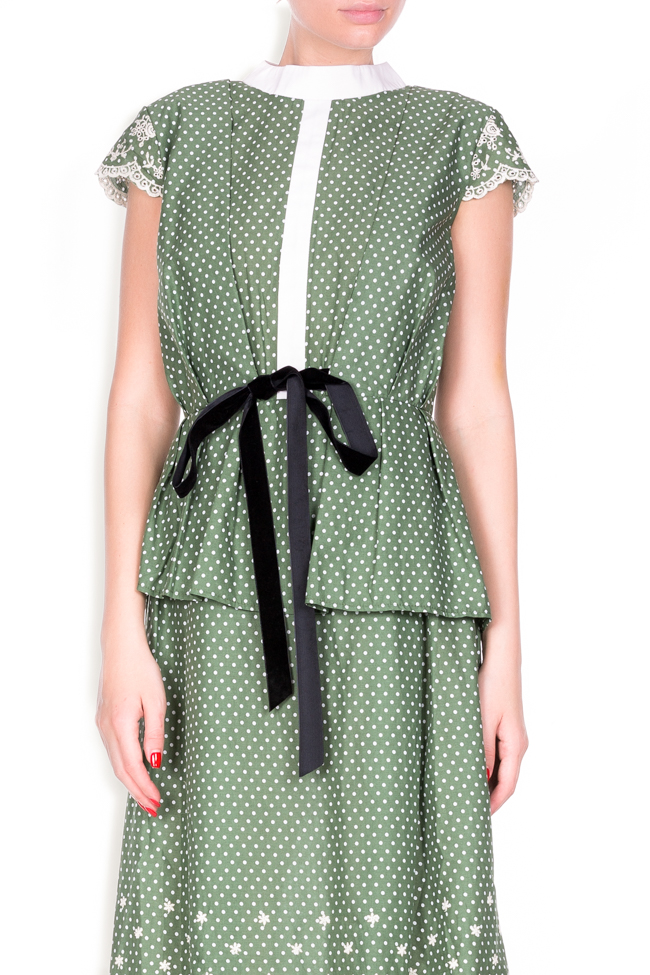 Velvet bow-embellished polka-dot cotton-poplin dress Bluzat image 3